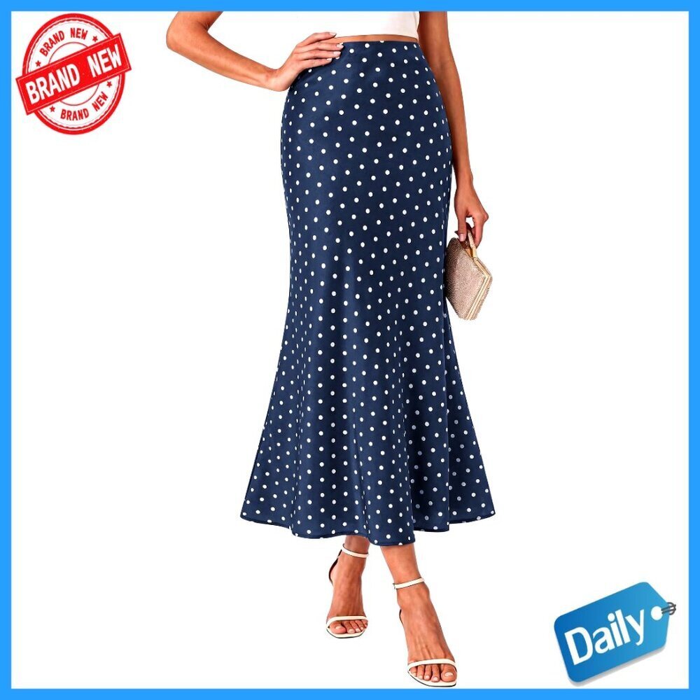 Silk-Like Maxi Skirt High Waisted A-Line Wedding Guest Party